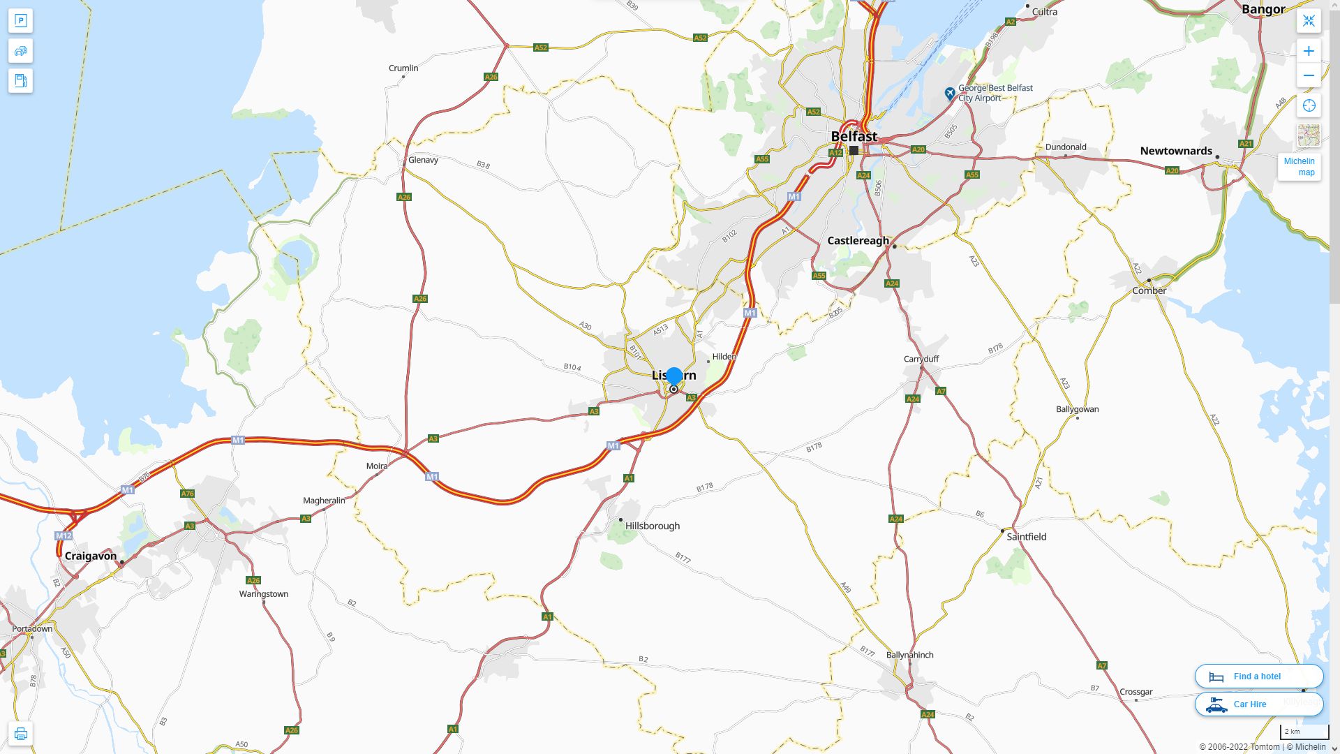 Lisburn Highway and Road Map